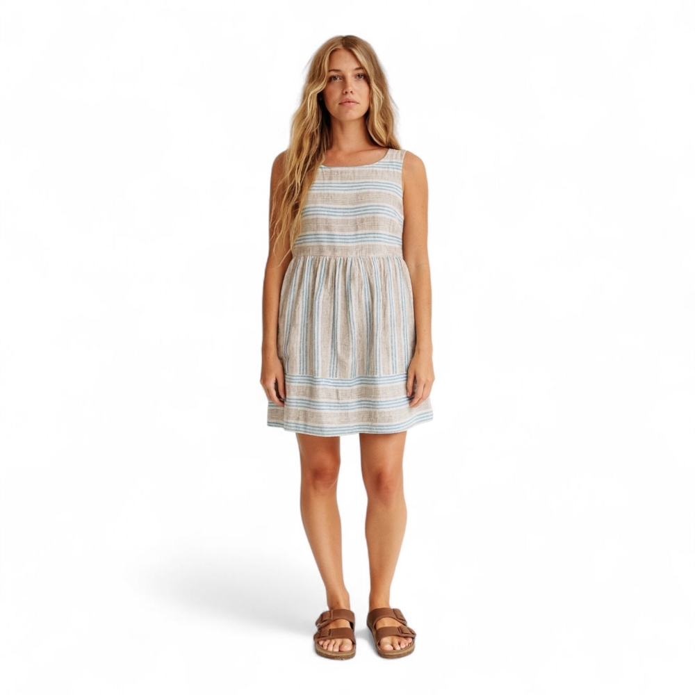 J. Jill I Love‎ Linen Striped Sleeveless Shift Dress Blue Gray Mini XS